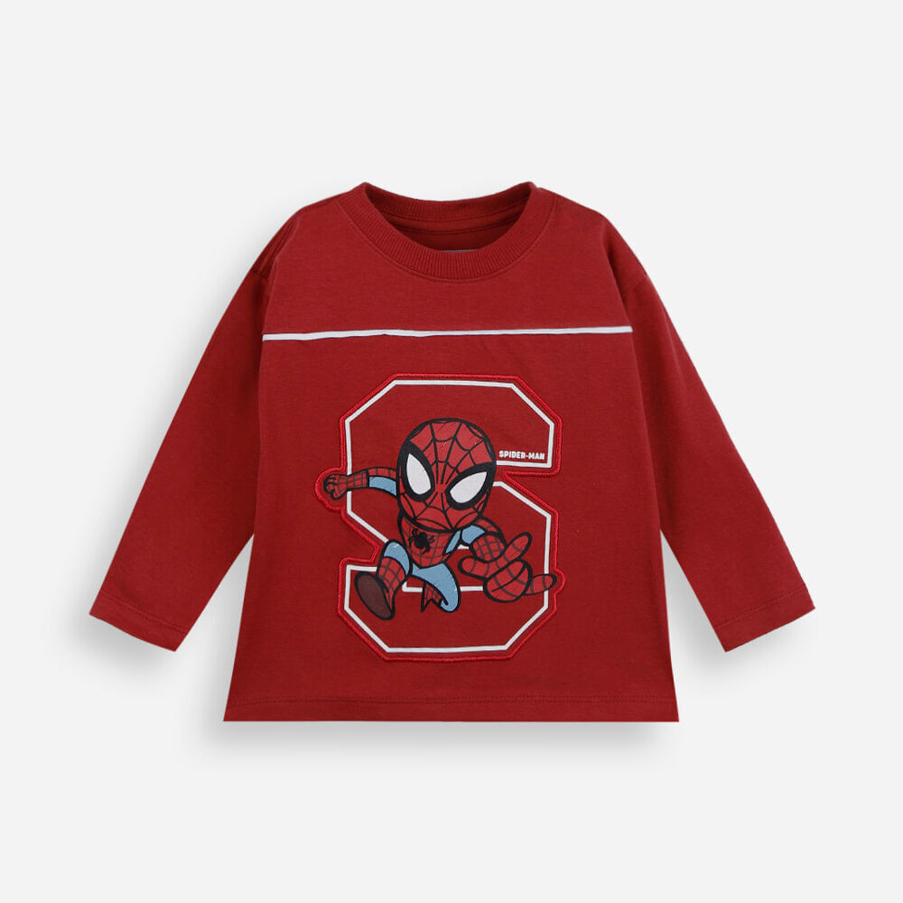 Camiseta infantil de algodão manga longa homem aranha vermelha Camiseta infantil de algodão manga longa homem aranha vermelha