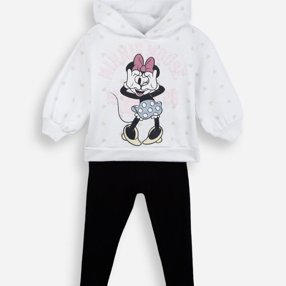 Conjunto longo infantil de moletom com capuz minnie off white Conjunto longo infantil de moletom com capuz minnie off white