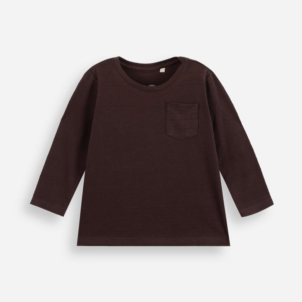 Camiseta infantil com bolso manga longa marrom Camiseta infantil com bolso manga longa marrom
