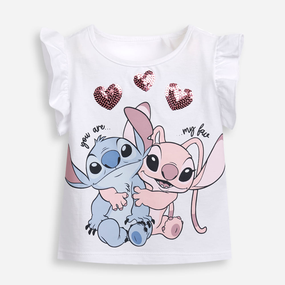 Blusa infantil de algodão stitch com paetê off white Blusa infantil de algodão stitch com paetê off white
