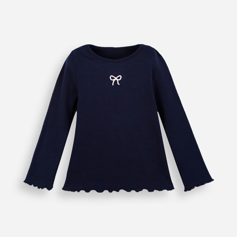Blusa infantil manga longa lacinho com fru fru azul Blusa infantil manga longa lacinho com fru fru azul
