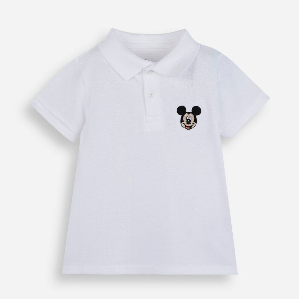 Polo infantil de algodão com bordado mickey off white Polo infantil de algodão com bordado mickey off white