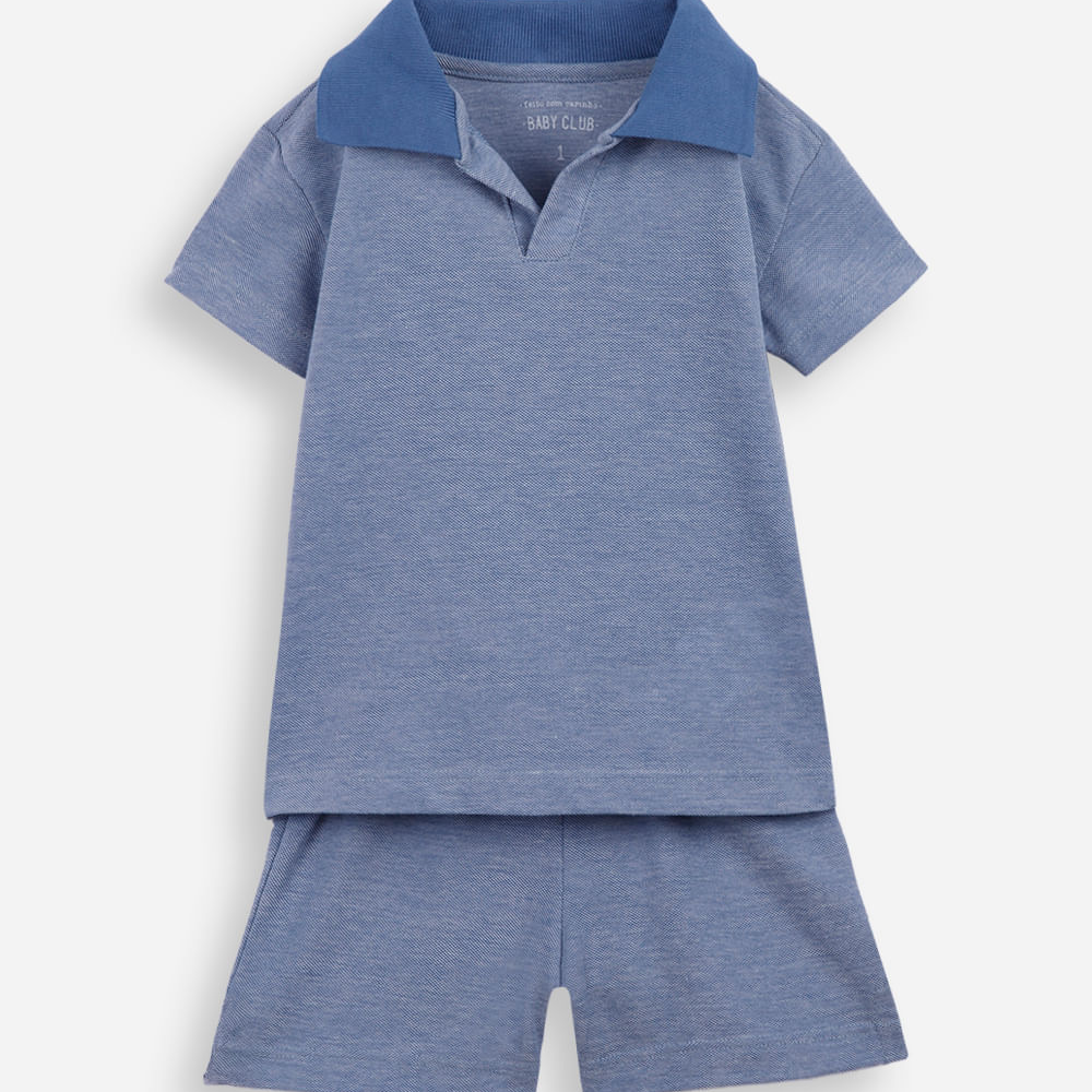 Conjunto curto infantil com algodão azul Conjunto curto infantil com algodão azul