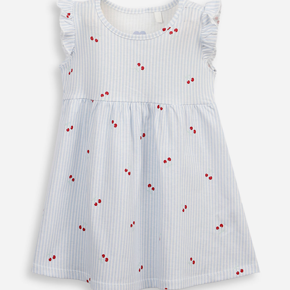 Vestido evasê infantil de algodão listrado azul Vestido evasê infantil de algodão listrado azul