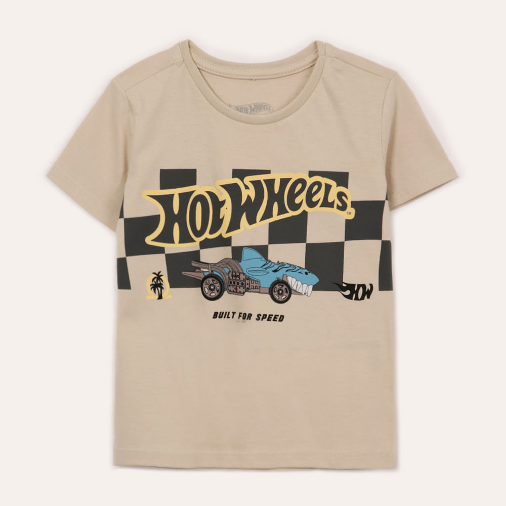 Camiseta de algodão infantil hot wheels bege Camiseta de algodão infantil hot wheels bege