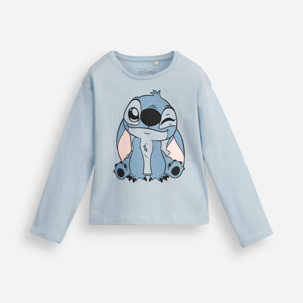 Blusa de algodão infantil manga longa com glitter stitch azul Blusa de algodão infantil manga longa com glitter stitch azul