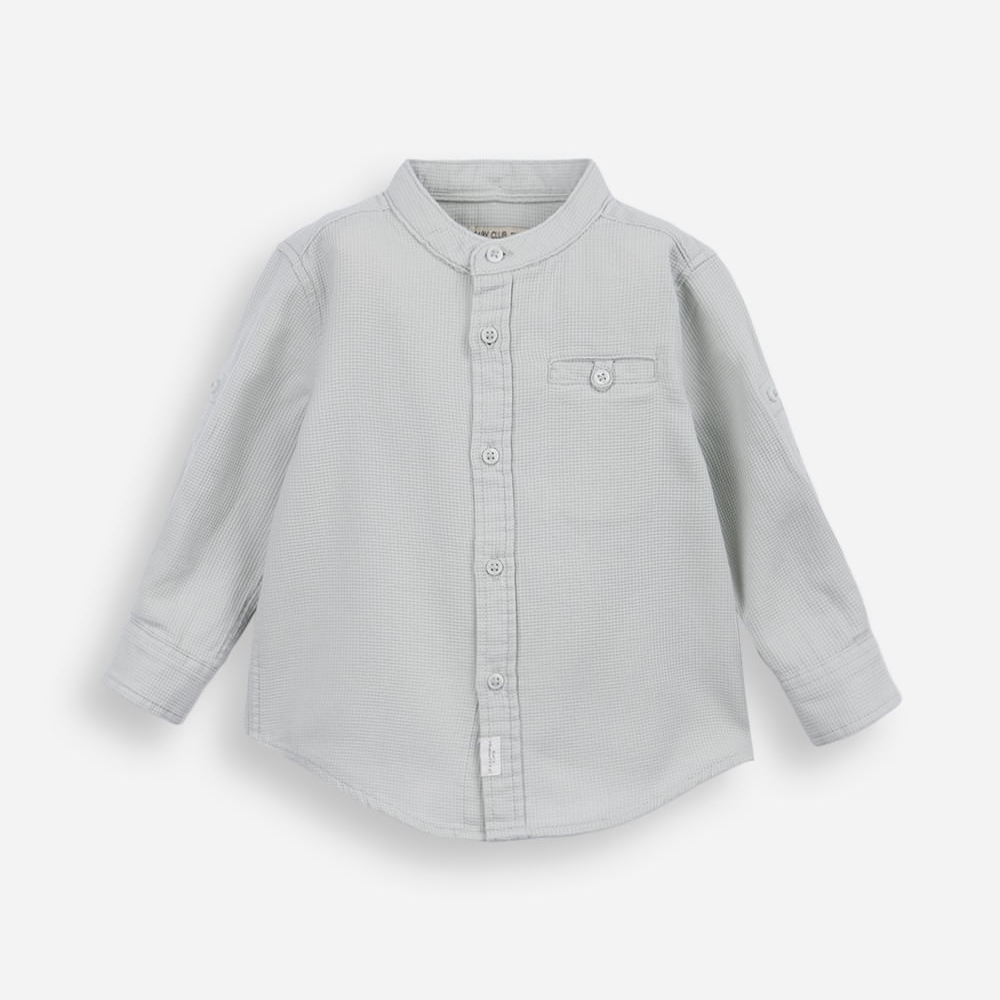 Camisa infantil de algodão gola padre texturizada verde Camisa infantil de algodão gola padre texturizada verde