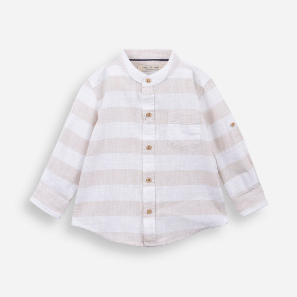 Camisa infantil manga longa listrada bege Camisa infantil manga longa listrada bege