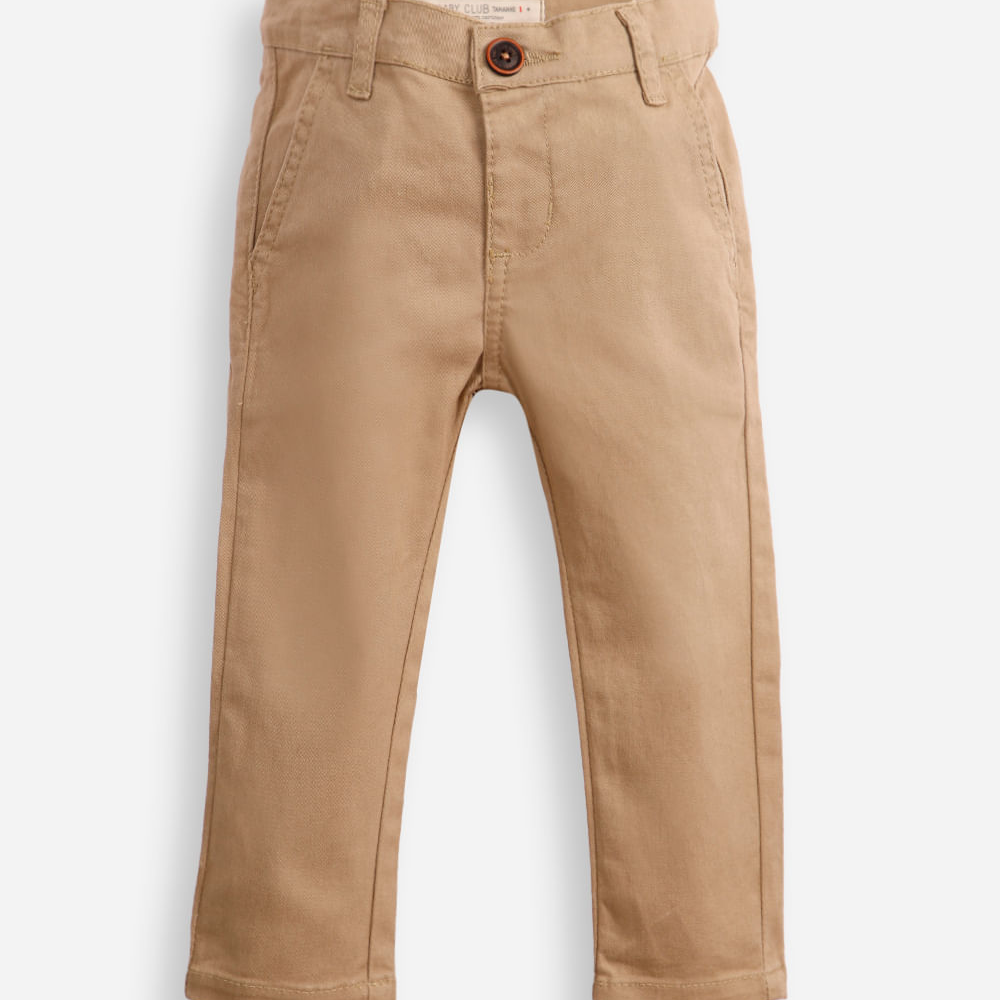 Calça slim infantil de sarja com bolso chino bege Calça slim infantil de sarja com bolso chino bege
