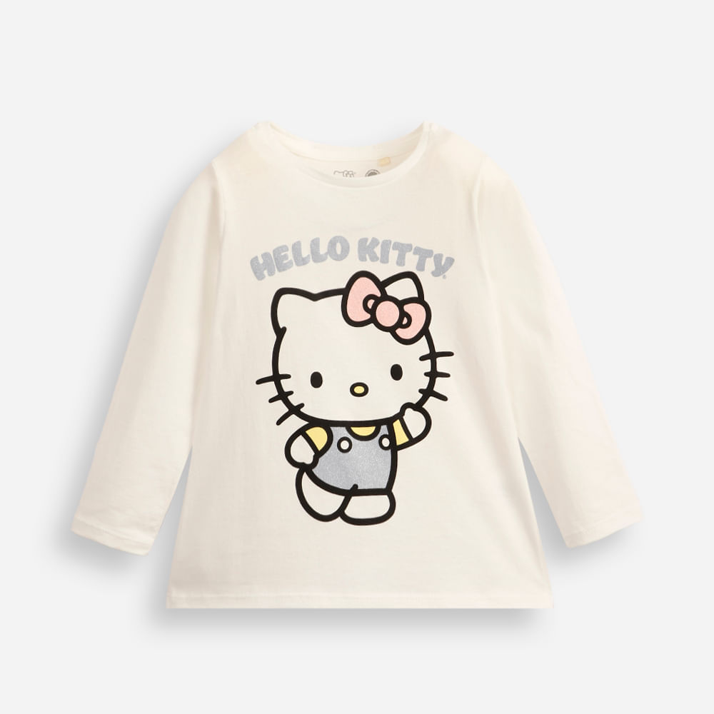 Camiseta infantil de algodão hello kitty com glitter off white Camiseta infantil de algodão hello kitty com glitter off white