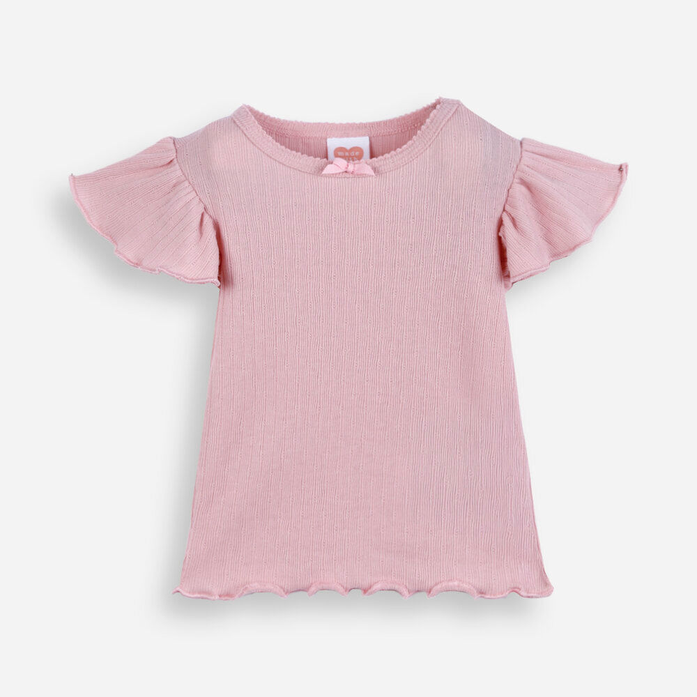 Blusa infantil com algodão e laço canelada rosa Blusa infantil com algodão e laço canelada rosa