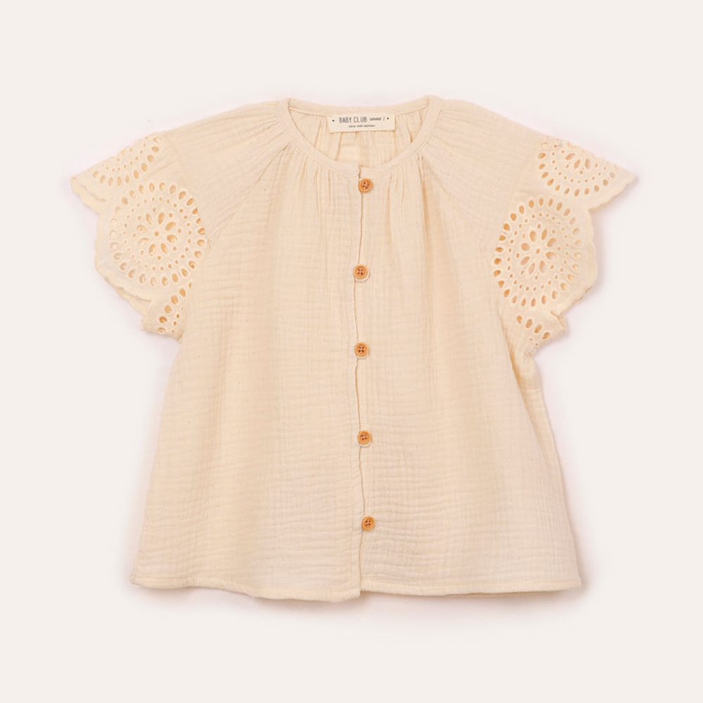 Blusa de algodão infantil com laise bege Blusa de algodão infantil com laise bege