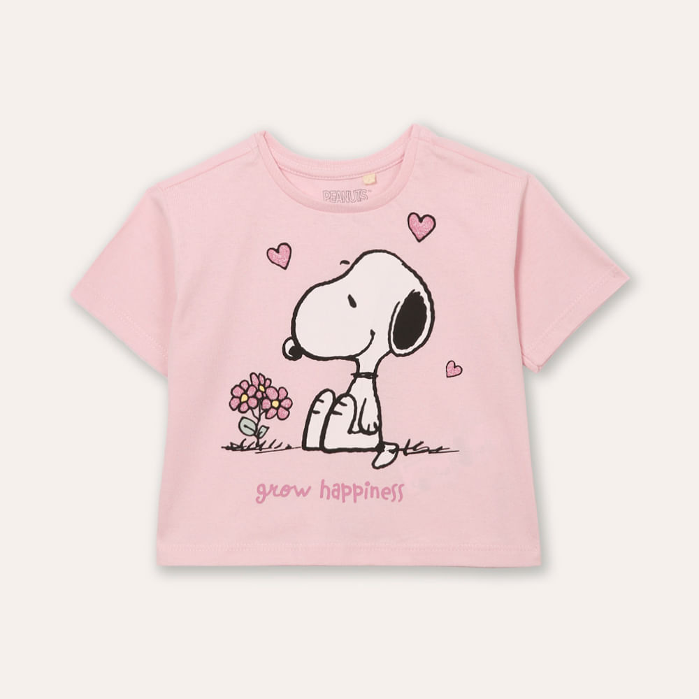 Cropped infantil de algodão snoopy com glitter rosa Cropped infantil de algodão snoopy com glitter rosa