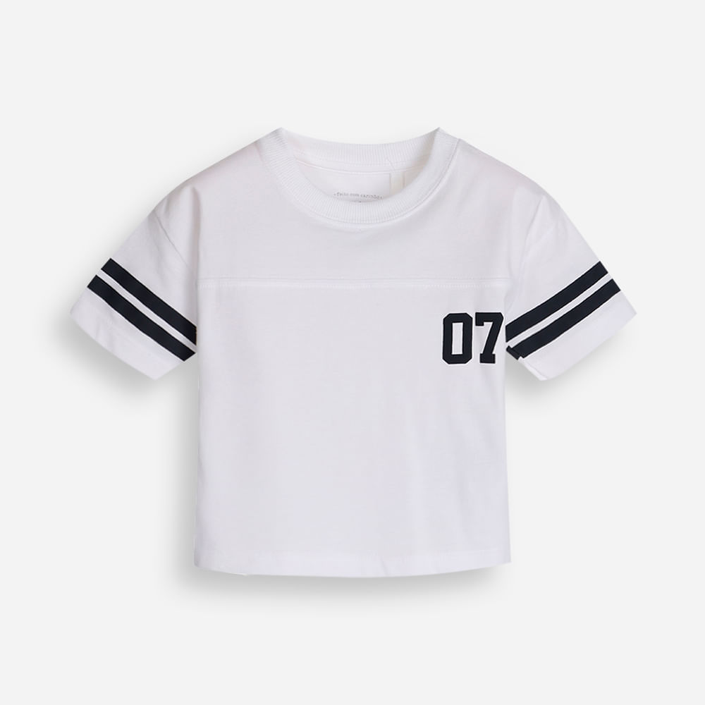 Camiseta de algodão infantil manga curta listrada off white Camiseta de algodão infantil manga curta listrada off white