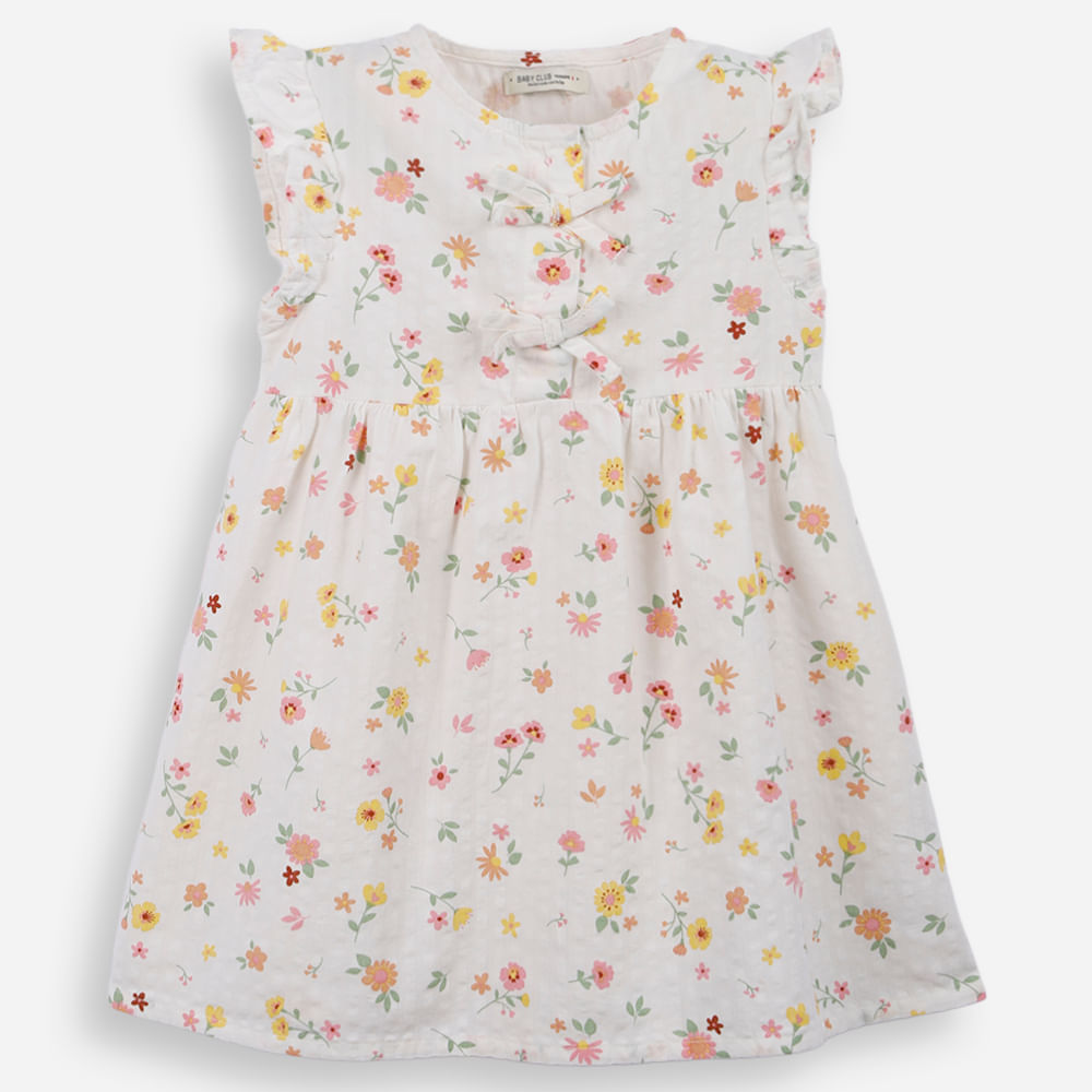 Vestido infantil de algodão com laços floral colorido Vestido infantil de algodão com laços floral colorido