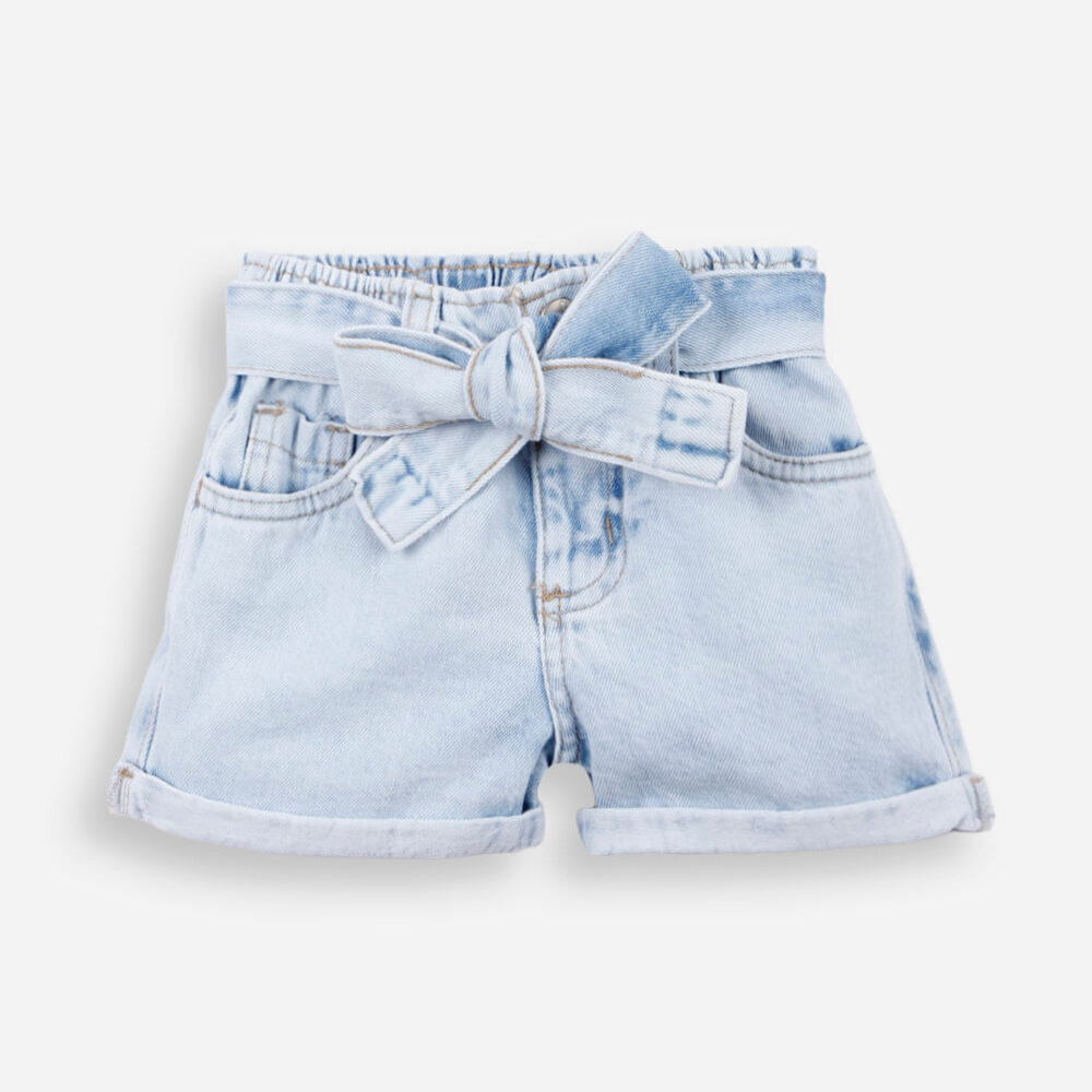 Short clochard infantil jeans com faixa azul Short clochard infantil jeans com faixa azul