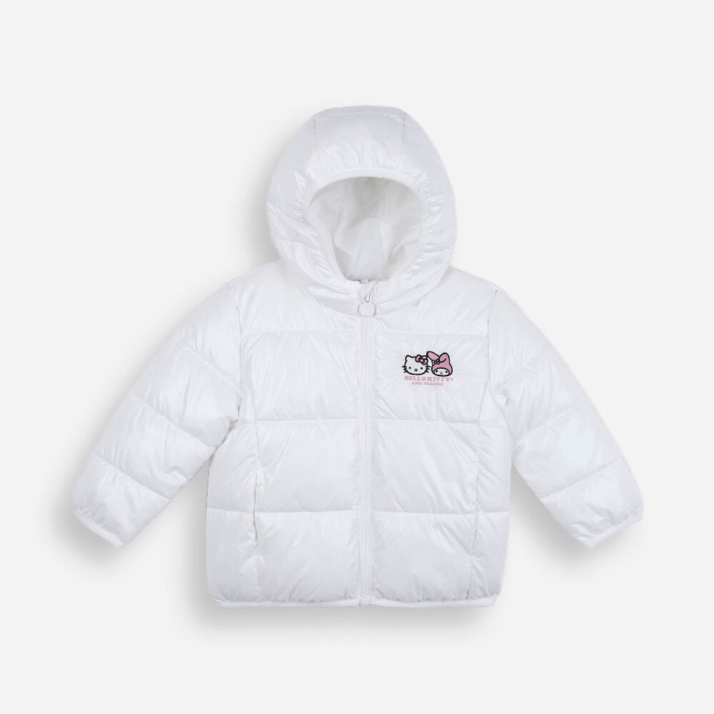 Jaqueta puffer infantil com capuz hello kitty e amigos off white Jaqueta puffer infantil com capuz hello kitty e amigos off white