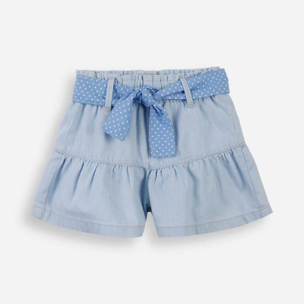 Short godê infantil jeans com faixa azul Short godê infantil jeans com faixa azul