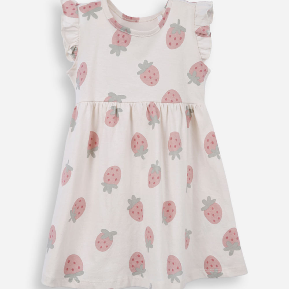 Vestido infantil de algodão morangos colorido Vestido infantil de algodão morangos colorido