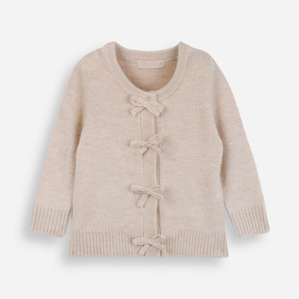 Cardigan infantil de tricot com laços bege Cardigan infantil de tricot com laços bege
