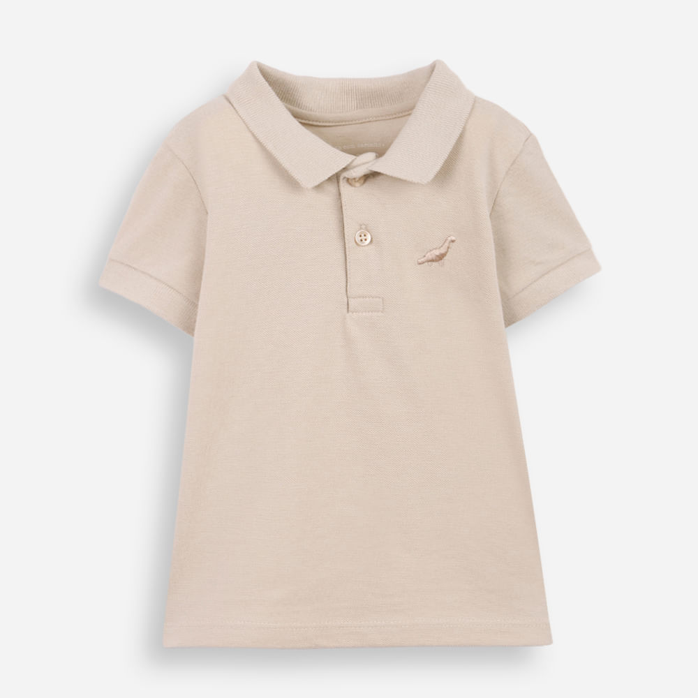 Polo infantil de algodão com bordado bege Polo infantil de algodão com bordado bege