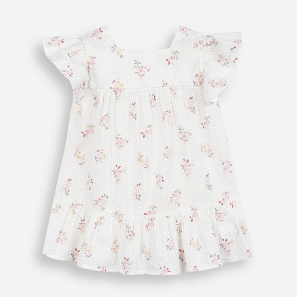 Vestido midi infantil de algodão texturizado floral off white Vestido midi infantil de algodão texturizado floral off white