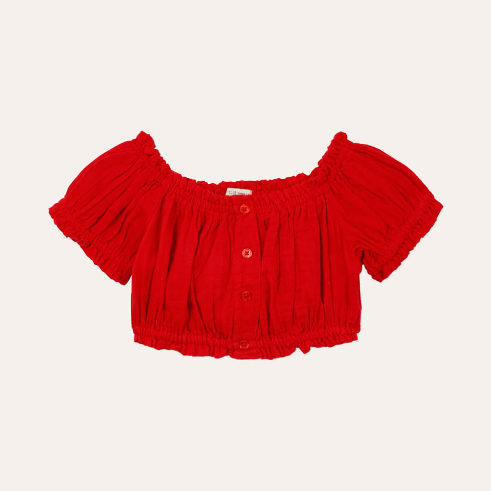 Cropped infantil de algodão manga bufante vermelho Cropped infantil de algodão manga bufante vermelho