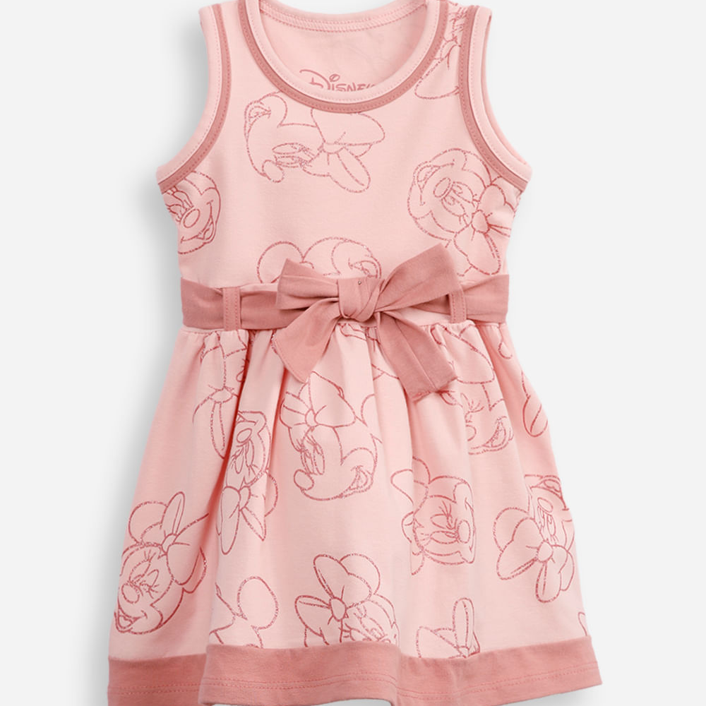 Vestido de algodão infantil minnie rosa Vestido de algodão infantil minnie rosa