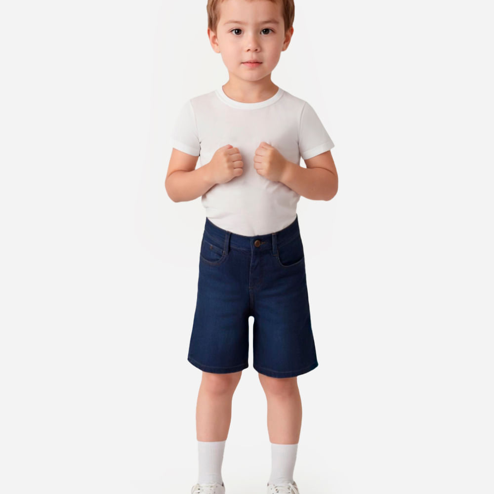Bermuda jeans infantil com bolso azul escuro azul Bermuda jeans infantil com bolso azul escuro azul