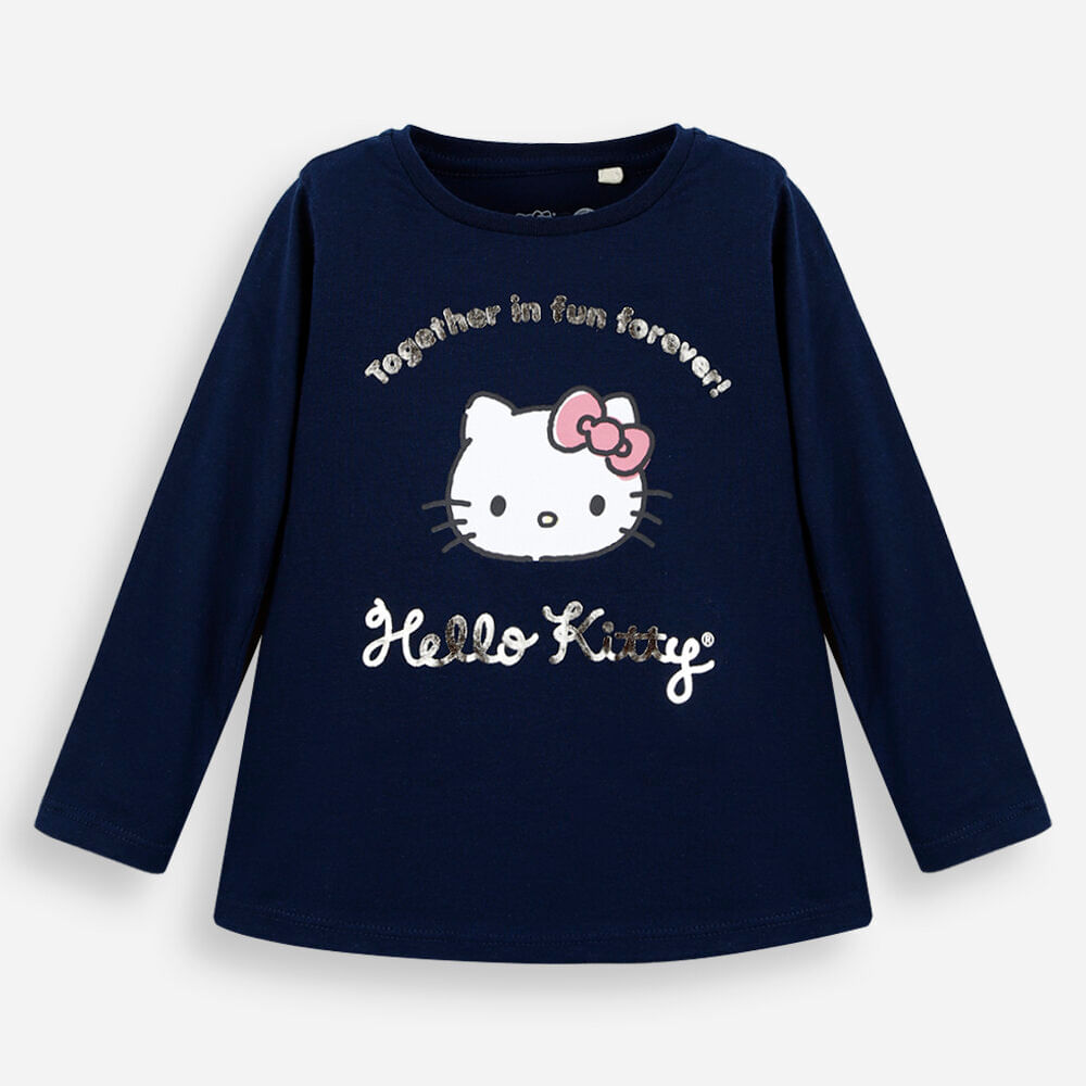 Blusa infantil de algodão manga longa hello kitty azul Blusa infantil de algodão manga longa hello kitty azul