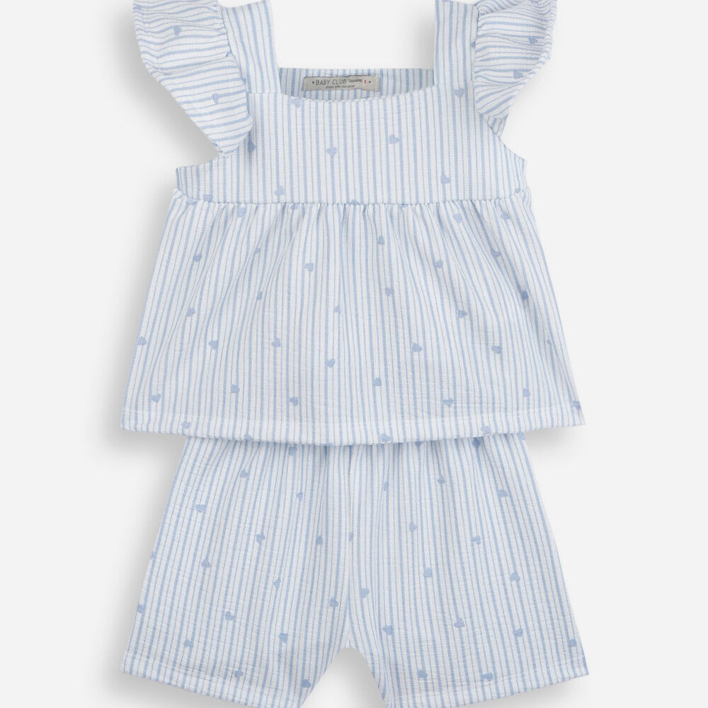 Conjunto curto infantil listrado azul Conjunto curto infantil listrado azul