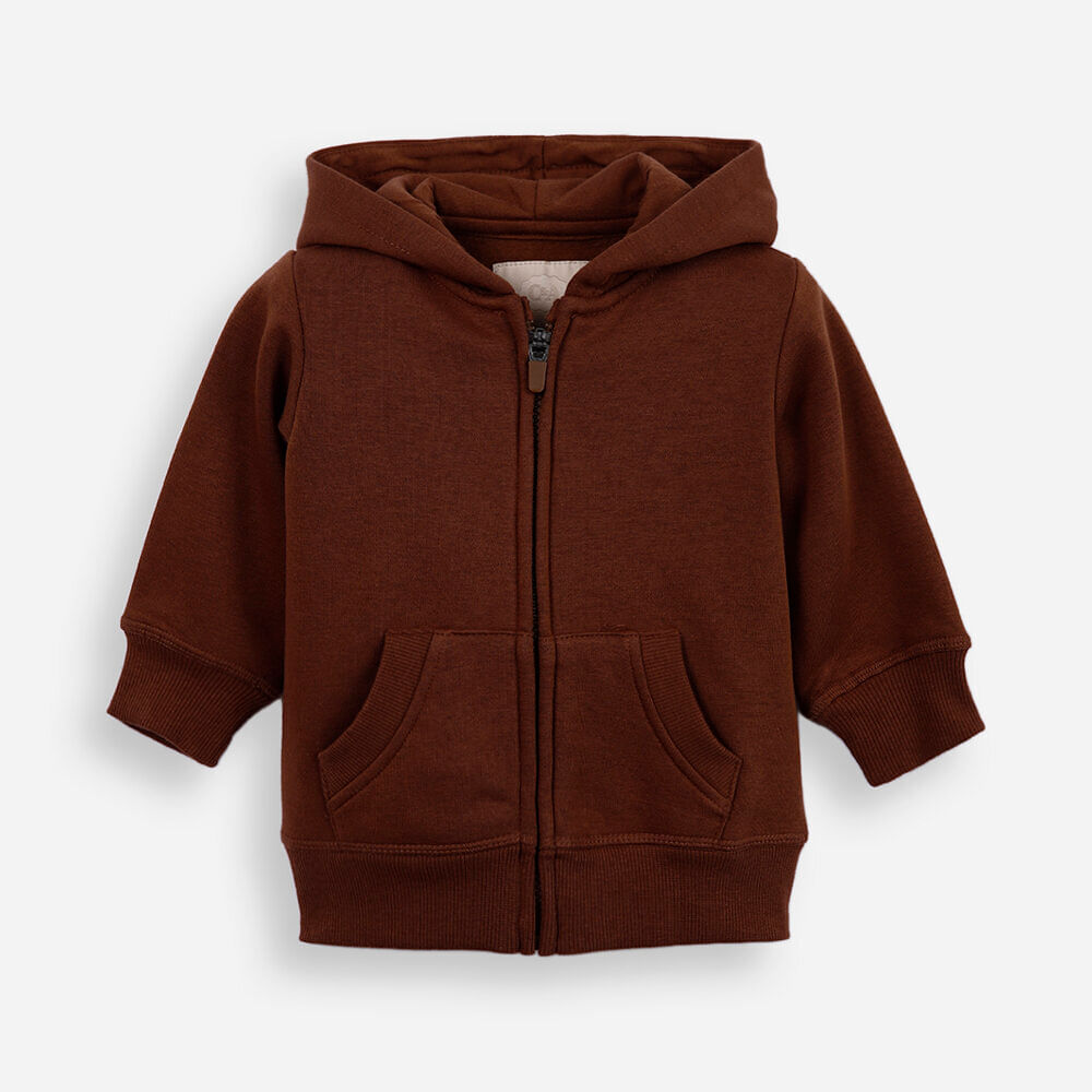 Blusão infantil de moletom com capuz e bolso marrom Blusão infantil de moletom com capuz e bolso marrom