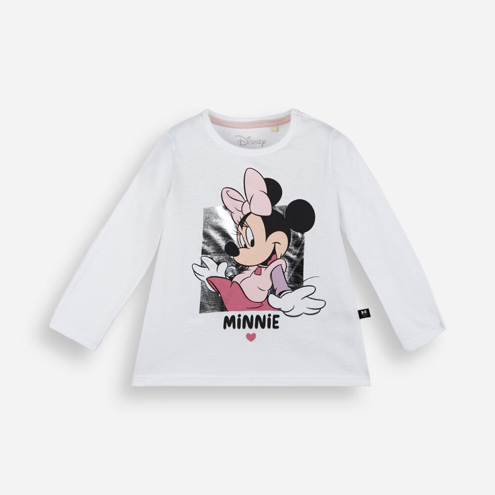 Blusa infantil de algodão manga longa minnie off white Blusa infantil de algodão manga longa minnie off white