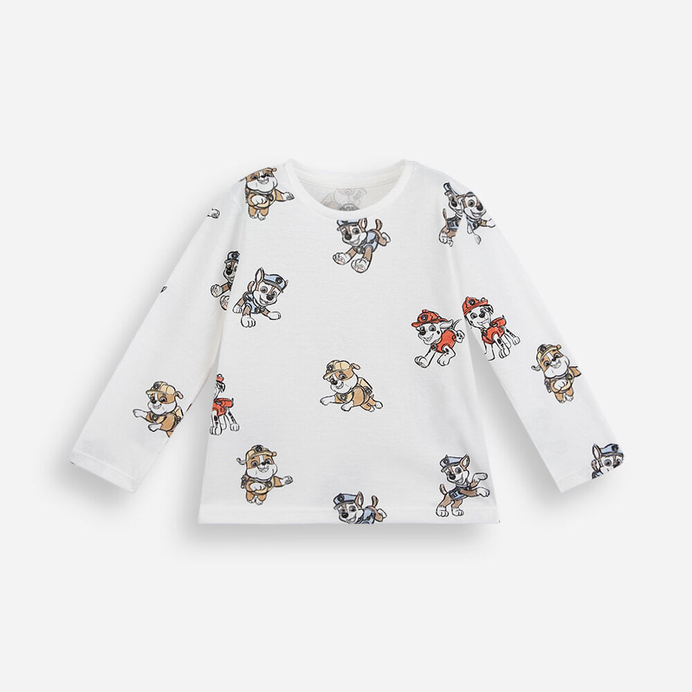 Camiseta infantil de algodão manga longa patrulha canina off white Camiseta infantil de algodão manga longa patrulha canina off white