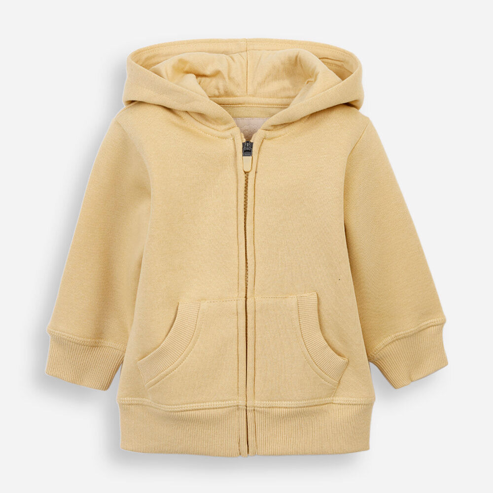 Blusão infantil de moletom com capuz e bolso amarelo