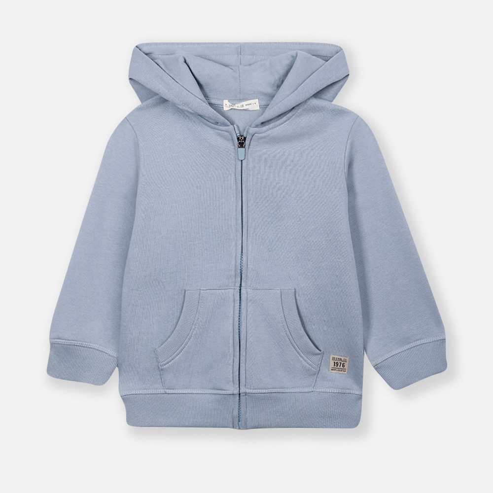 Blusão infantil de moletom com capuz e bolso azul marinho - azul médio Blusão infantil de moletom com capuz e bolso azul marinho - azul médio