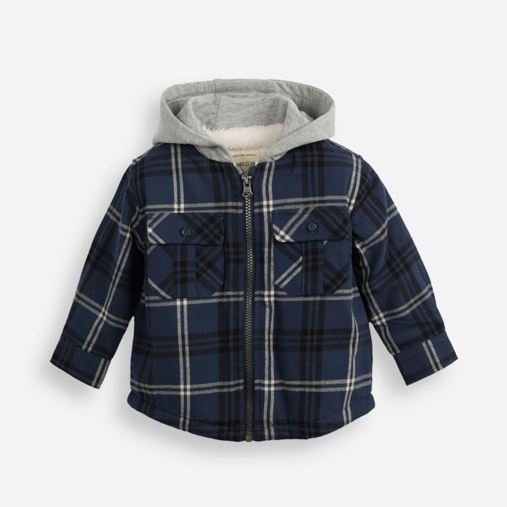 Jaqueta infantil com capuz xadrez azul Jaqueta infantil com capuz xadrez azul
