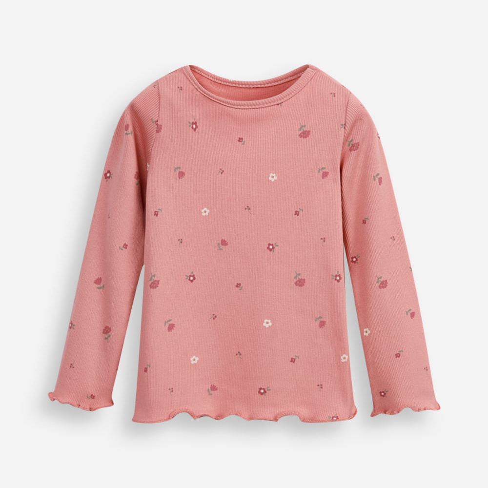 Blusa de algodão infantil manga longa floral rosa Blusa de algodão infantil manga longa floral rosa