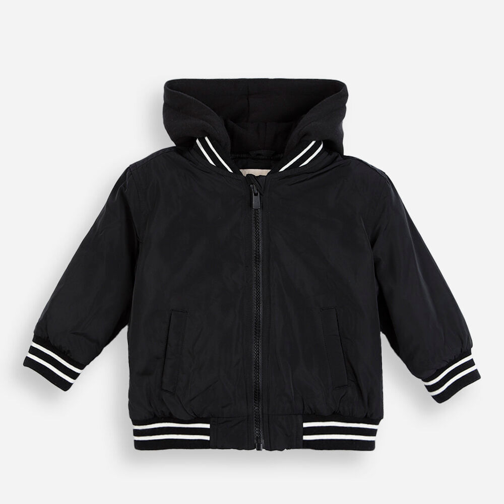 Jaqueta bomber infantil com capuz preta Jaqueta bomber infantil com capuz preta