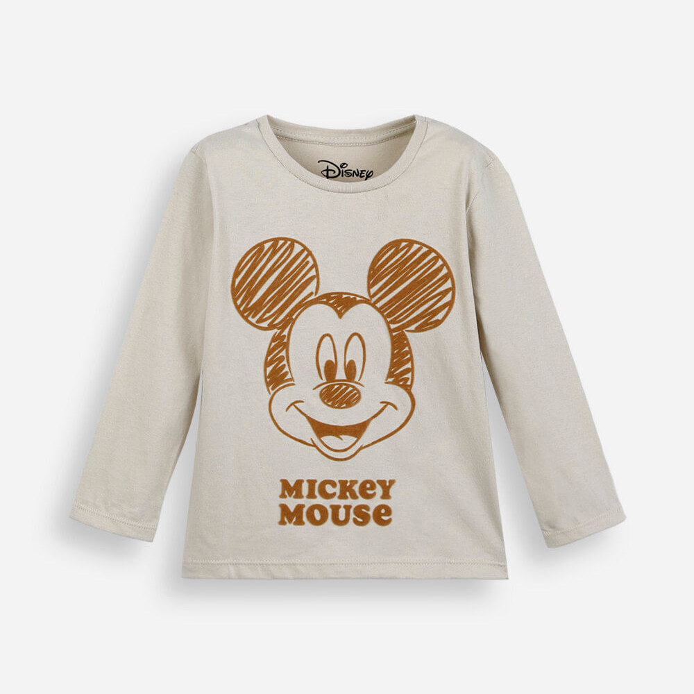 Blusa infantil de algodão manga longa mickey bege Blusa infantil de algodão manga longa mickey bege