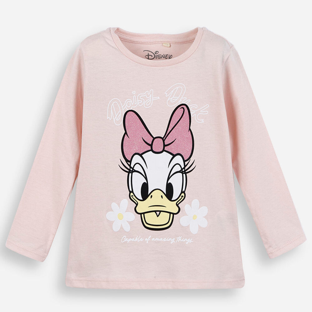 Blusa infantil de algodão manga longa margarida rosa Blusa infantil de algodão manga longa margarida rosa