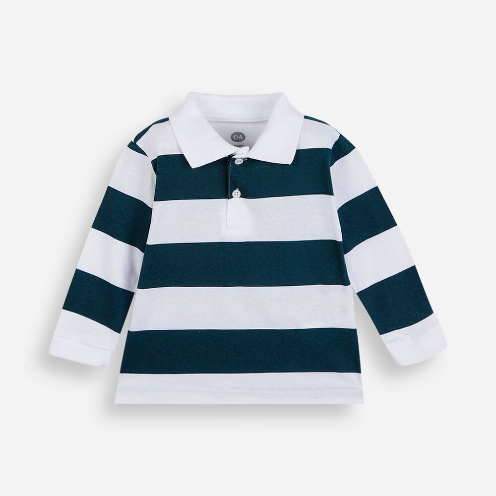 Polo infantil de algodão manga longa listrada verde Polo infantil de algodão manga longa listrada verde