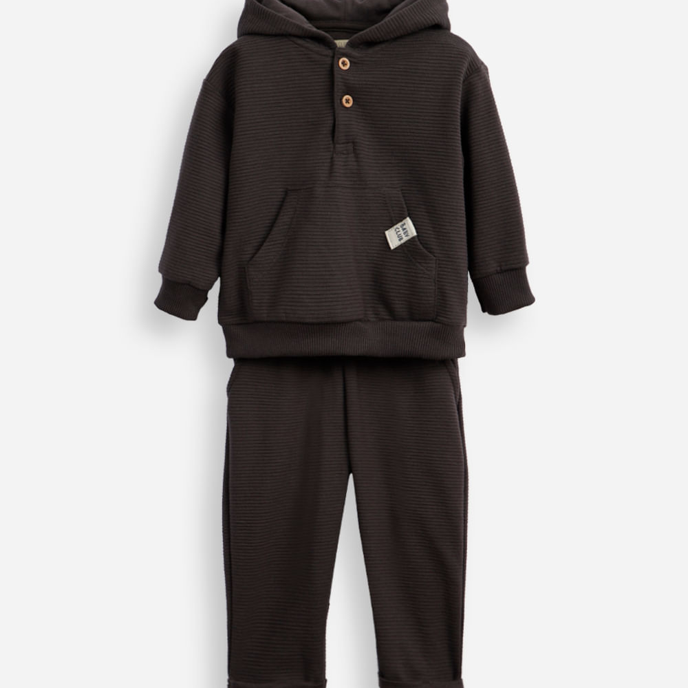 Conjunto de moletom infantil canelado com capuz cinza Conjunto de moletom infantil canelado com capuz cinza
