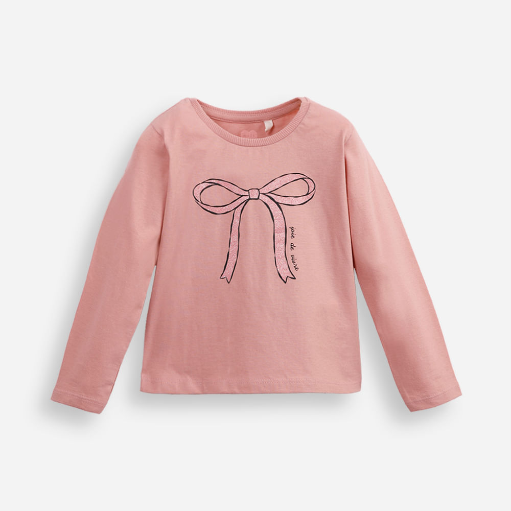 Blusa de algodão infantil manga longa lacinho rosa Blusa de algodão infantil manga longa lacinho rosa