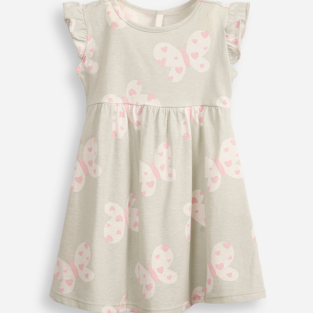 Vestido infantil de algodão borboletas com babados verde Vestido infantil de algodão borboletas com babados verde