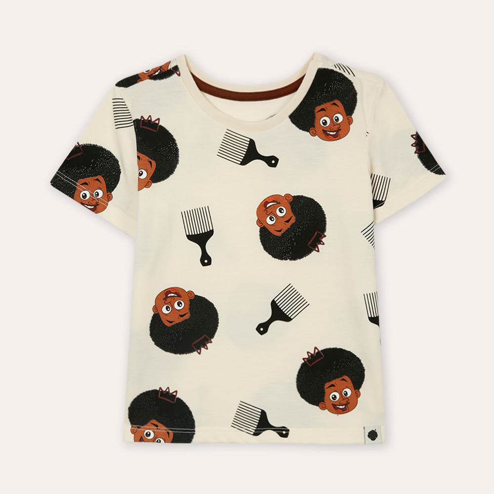 Camiseta de algodão infantil a hora do blec bege Camiseta de algodão infantil a hora do blec bege