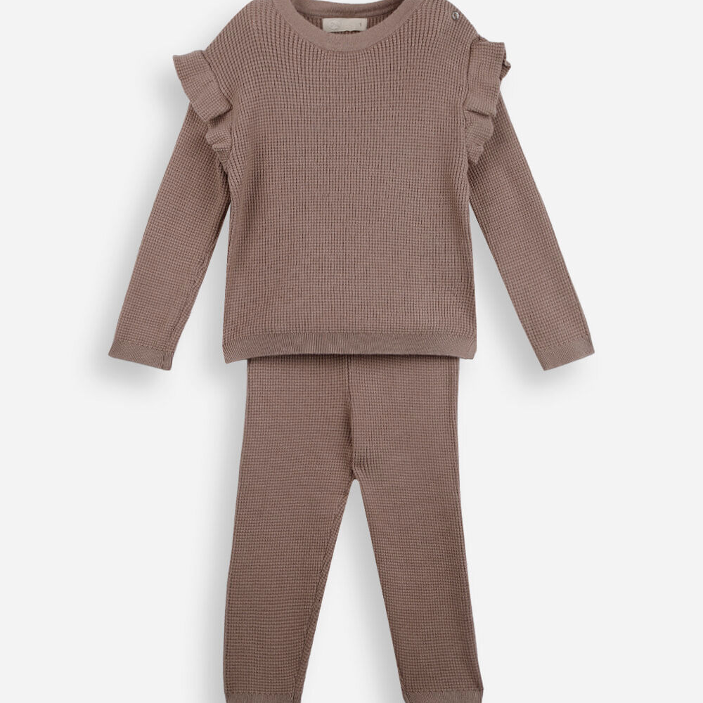 Conjunto longo infantil com babado texturizado rosa Conjunto longo infantil com babado texturizado rosa
