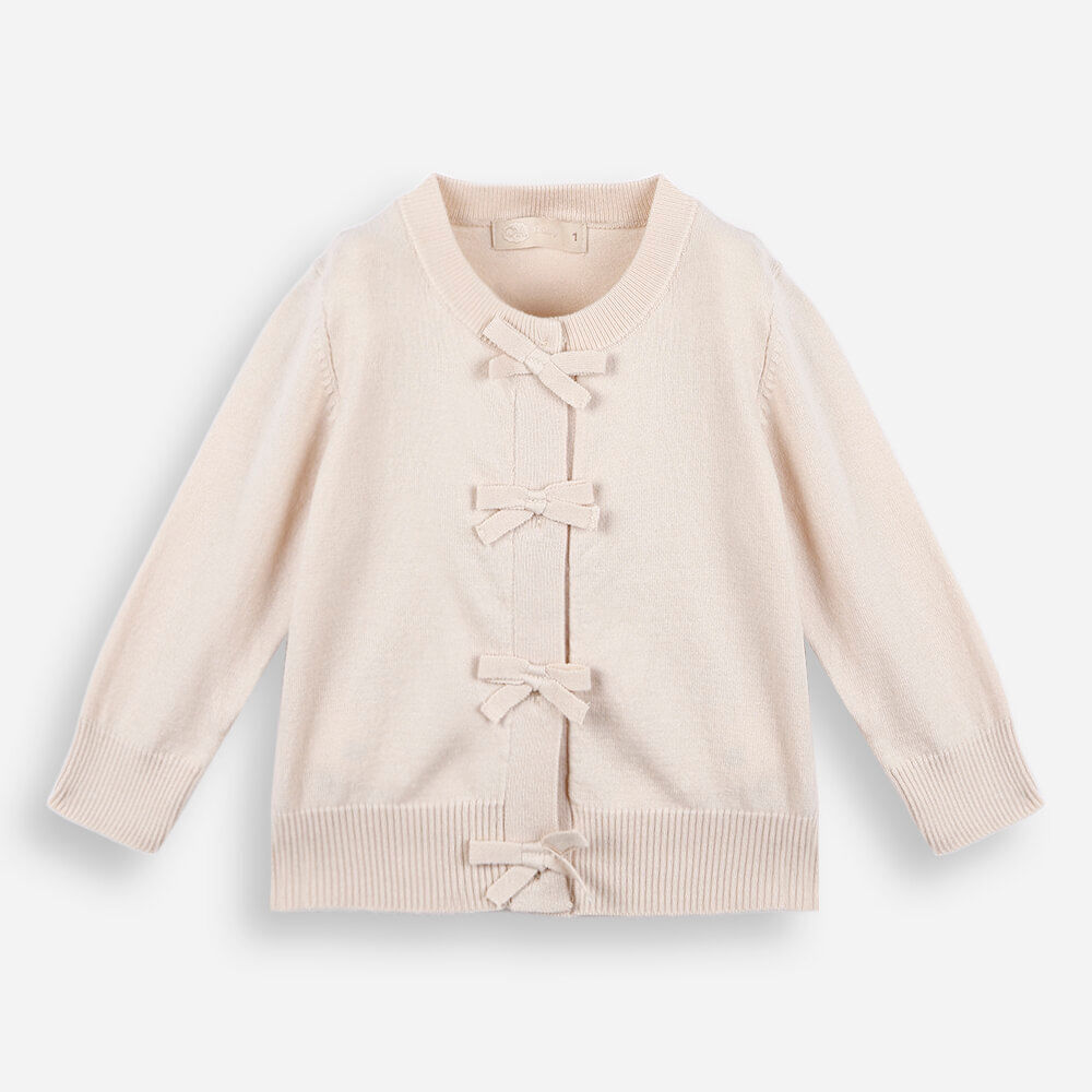 Cardigan infantil de tricot com lacinhos bege Cardigan infantil de tricot com lacinhos bege