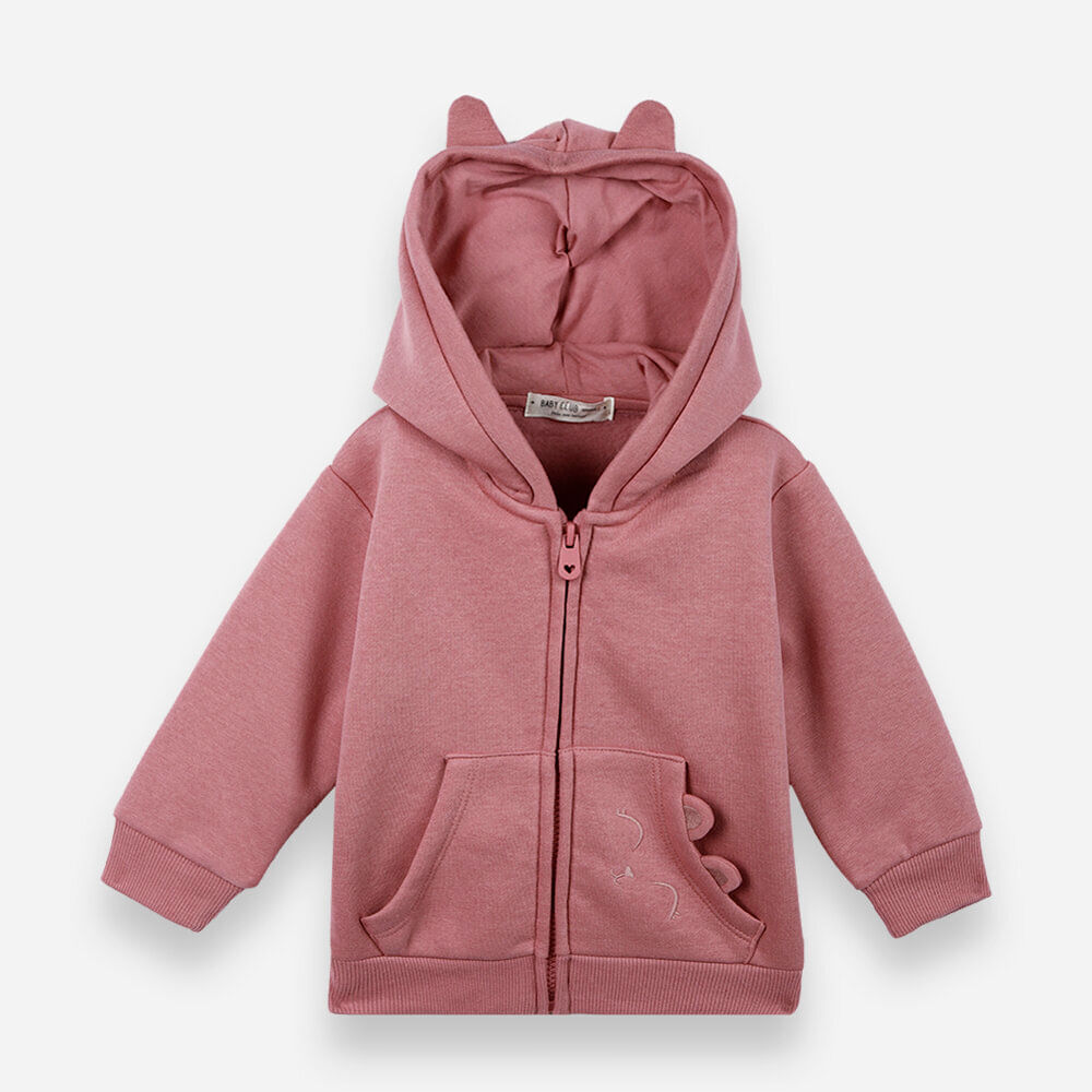 Casaco infantil de moletom com capuz de ursinho rosa Casaco infantil de moletom com capuz de ursinho rosa