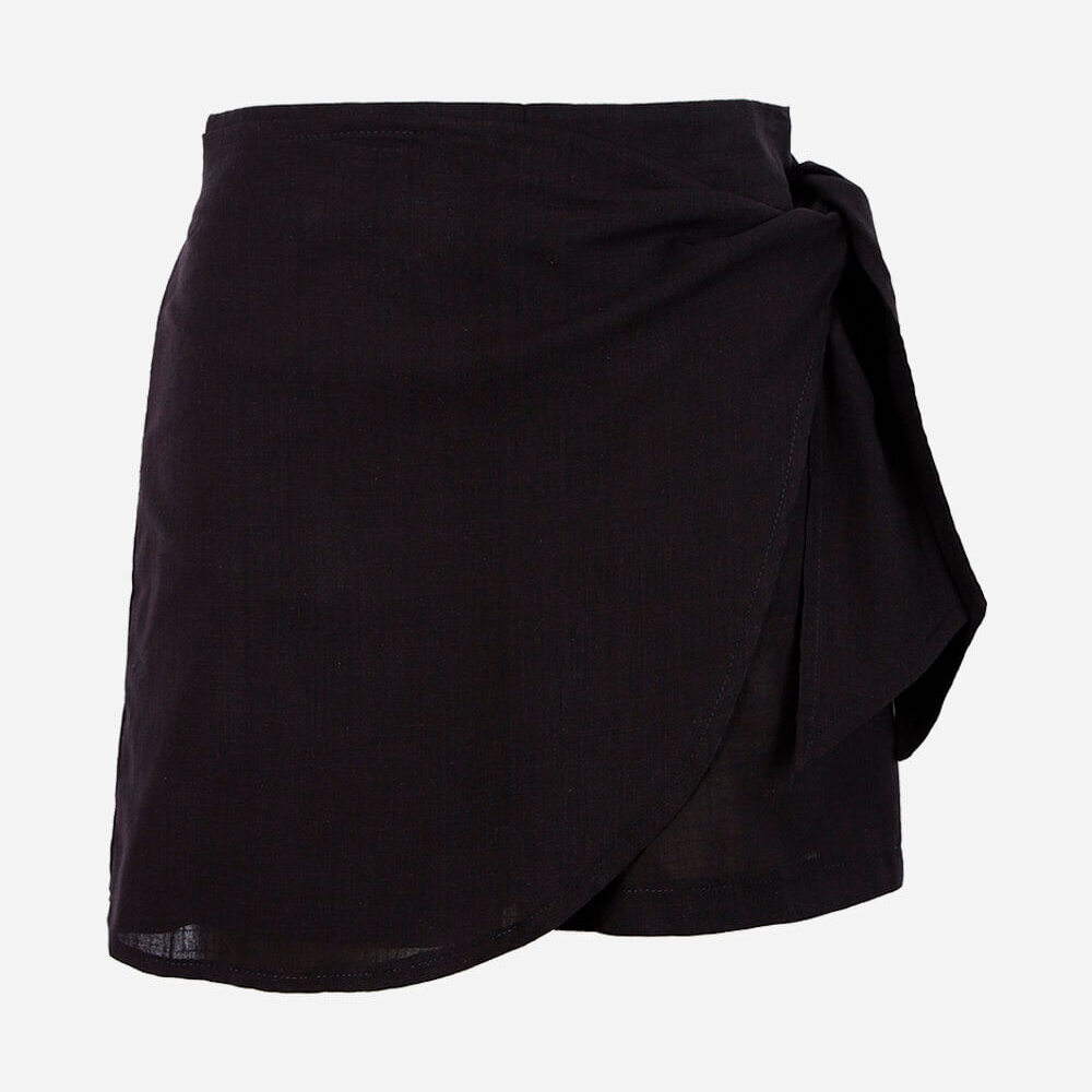Short saia juvenil de algodão com amarração preto Short saia juvenil de algodão com amarração preto